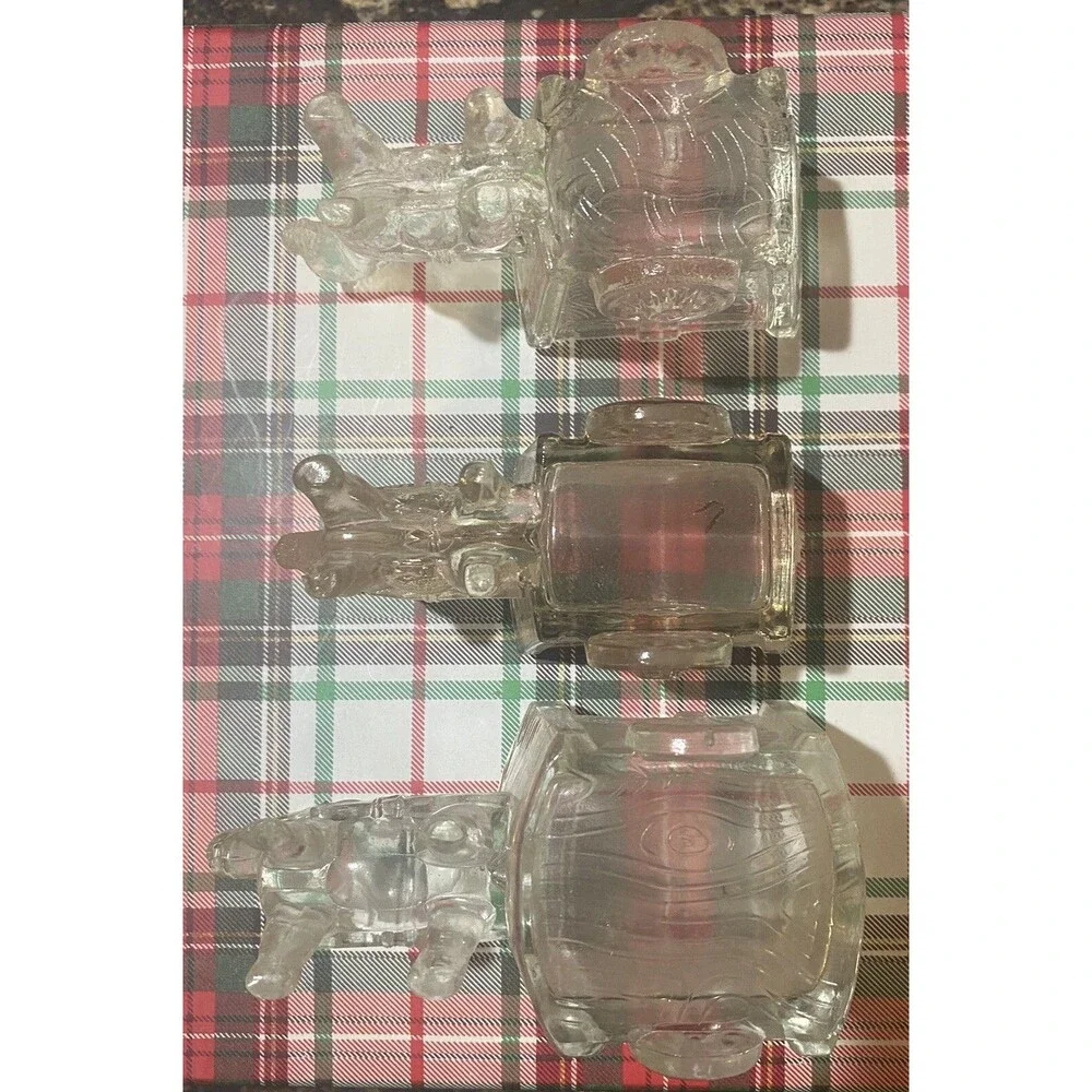 3 Vintage ~ Jeanette Glass Horse Donkey Cart  Container/ Candy Container